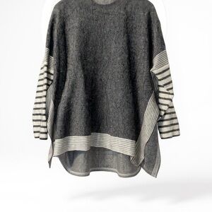 Zenana Outfitters Charcoal and Ivory Striped Sweater